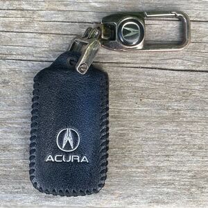 Acura Black Logo Leather Key Case Remote Protector & Keychain Auto Car